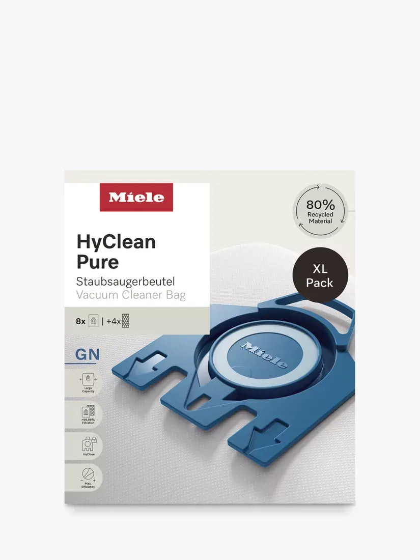 Miele HyClean Pure GN Dust Bag XL Pack (8 Dust Bags + 4 Filters) For Compact Vacuum Cleaners - 43256993743071 