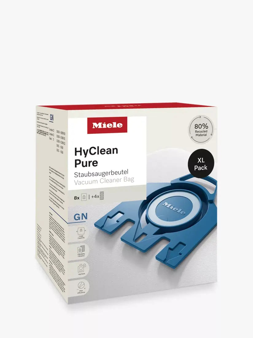 Miele HyClean Pure GN Dust Bag XL Pack (8 Dust Bags + 4 Filters) For Compact Vacuum Cleaners - 43256993677535 