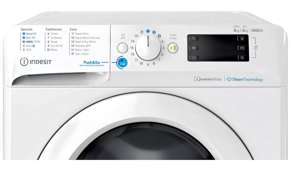 Indesit BDE86436WVUK 8kg Wash 6kg Dry 1400rpm Washer Dryer - White - 72471472177525 