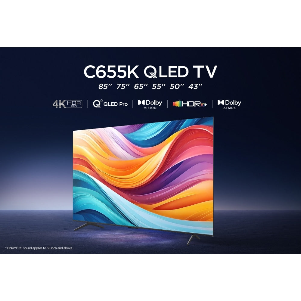 TCL 75C655K 75" QLED 4K Ultra HD Smart TV, Grey, F Rated - 42848450937055 