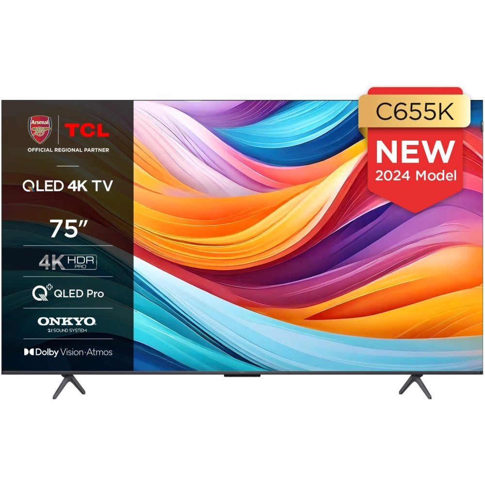 TCL 75C655K 75" QLED 4K Ultra HD Smart TV, Grey, F Rated - 42848450904287 