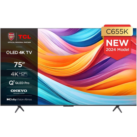 TCL 75C655K 75" QLED 4K Ultra HD Smart TV, Grey, F Rated
