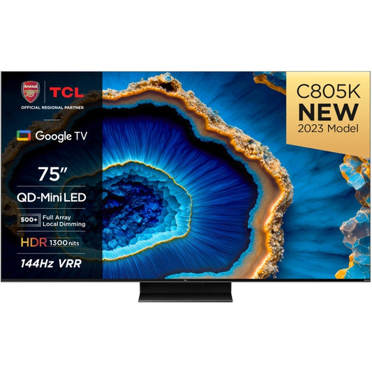 TCL 75C805K C805 75" Smart QD-Mini LED 4K Television, 4K Ultra HD, Black, G Rated