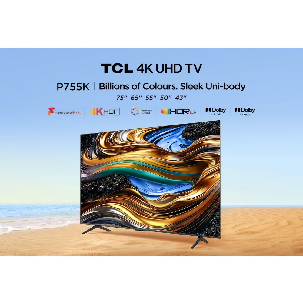 TCL 75P755K 75" LED 4K Ultra HD Smart TV, Grey, F Rated - 42848446939359 