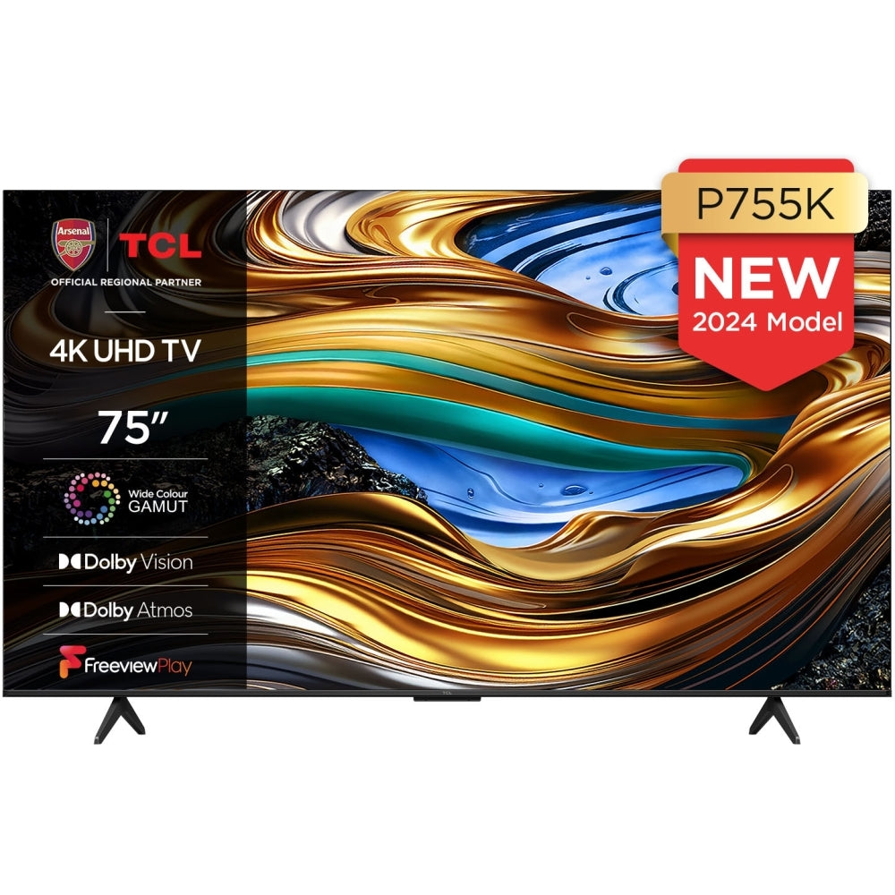 TCL 75P755K 75" LED 4K Ultra HD Smart TV, Grey, F Rated - 42848446972127 