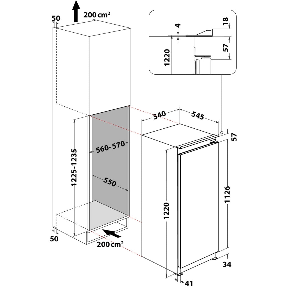 Hotpoint HSZ12A2D.UK2 171 Litre Built-In Fridge with Ice Box, Sliding Hinge, Stainless Steel - 42279318618335 