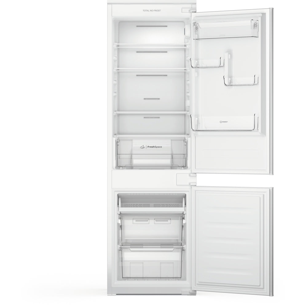 Indesit INC18T112UK Total No Frost Integrated Fridge Freezer, Sliding Hinge, 70/30, White, E Rated