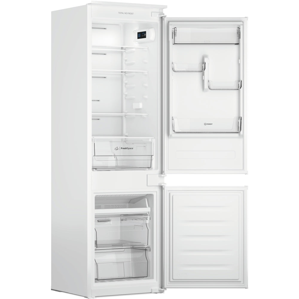 Indesit INC18T112UK Total No Frost Integrated Fridge Freezer, Sliding Hinge, 70/30, White, E Rated