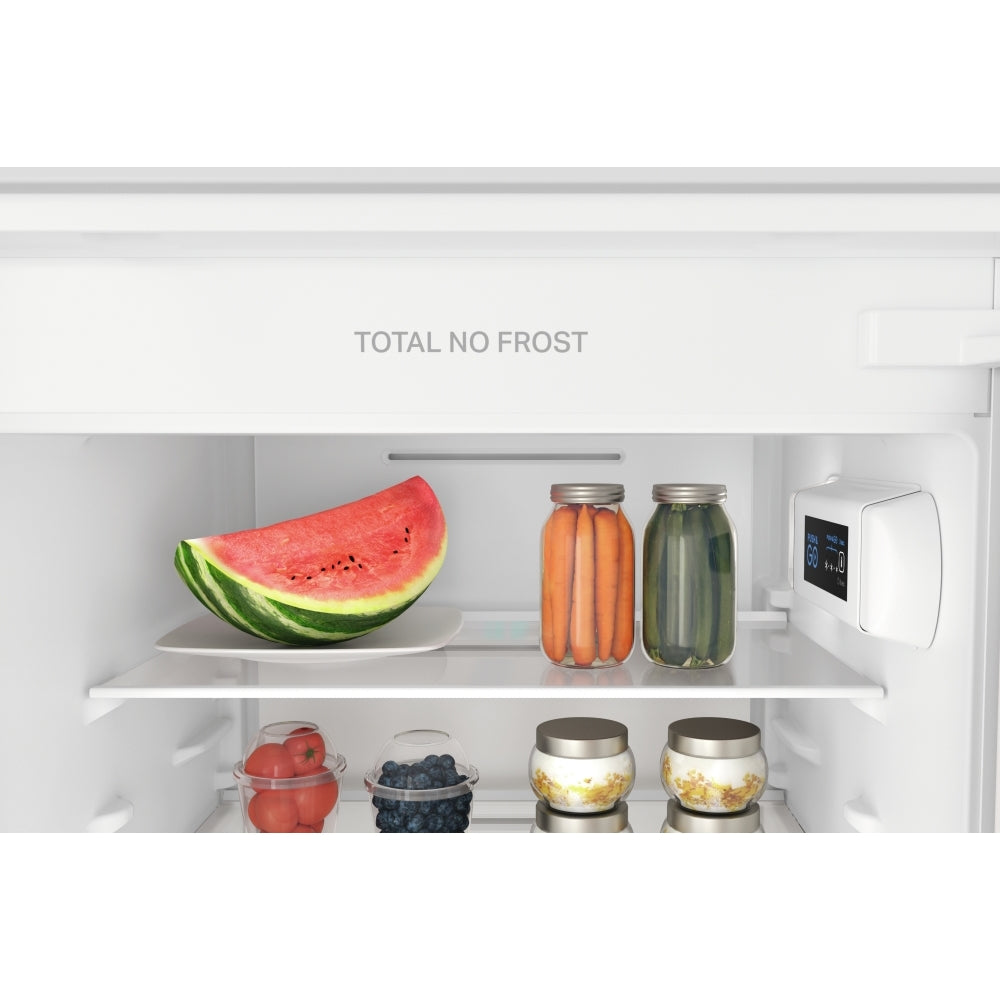 Indesit INC18T112UK Total No Frost Integrated Fridge Freezer, Sliding Hinge, 70/30, White, E Rated