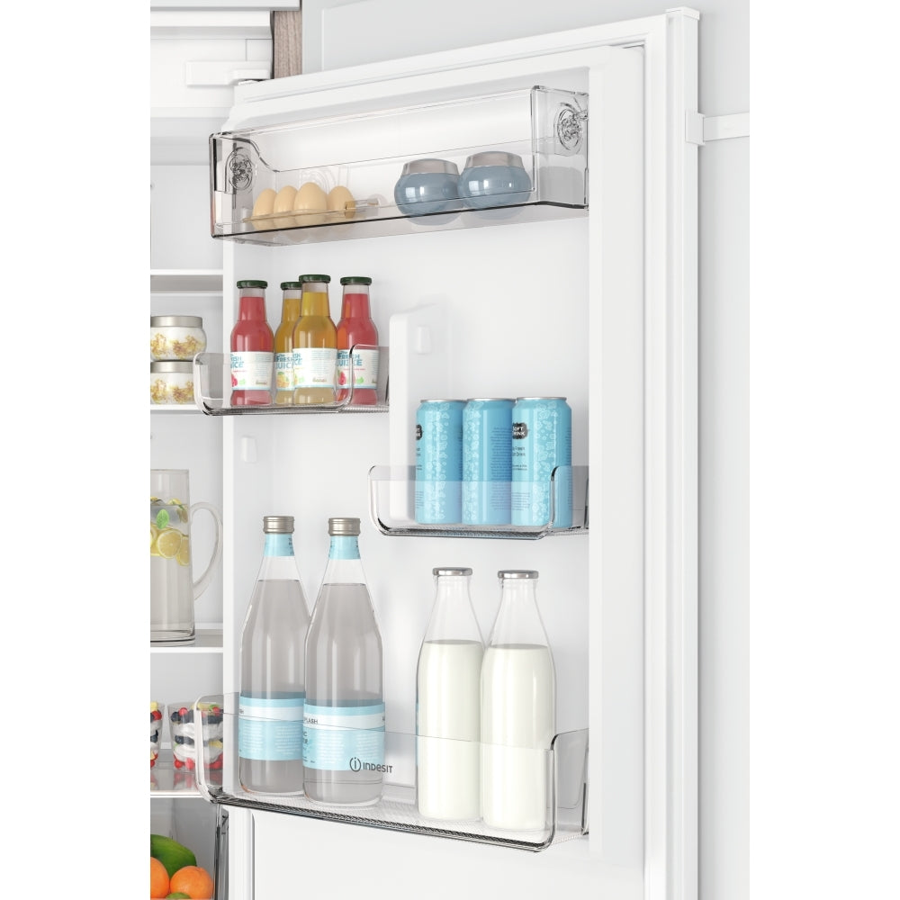 Indesit INC18T112UK Total No Frost Integrated Fridge Freezer, Sliding Hinge, 70/30, White, E Rated