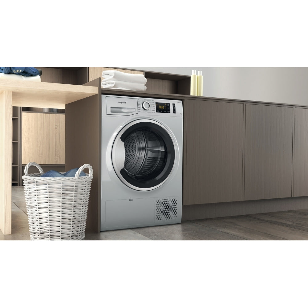 Hotpoint NTM1182SSKUK Heat Pump Tumble Dryer, 8kg, Silver, A++ Rated - 43020114264287 