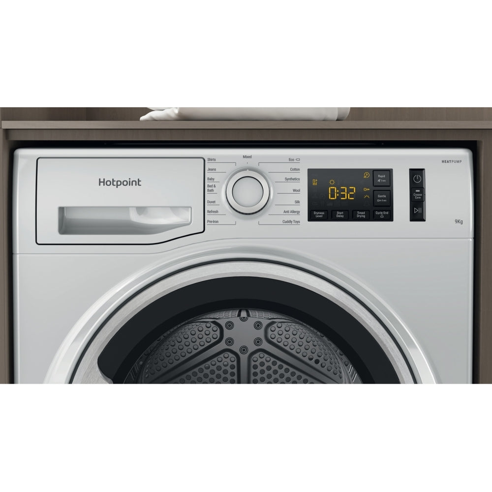 Hotpoint NTM1192SSKUK Heat Pump Tumble Dryer, 9kg, Silver, A++ Rated - 43020120490207 