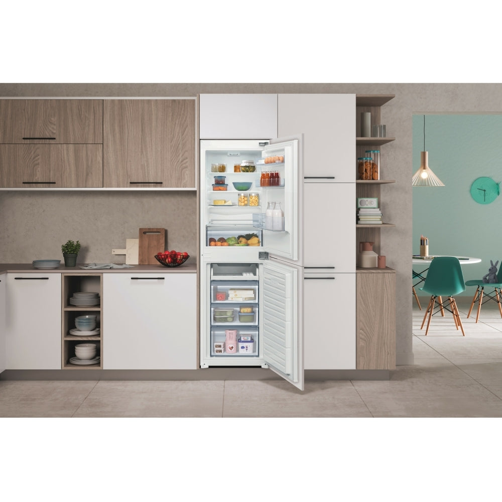 Indesit EIB150502DUK Low Frost Integrated Fridge Freezer, Sliding Hinge, 50/50, White, E Rated - 43020135334111 