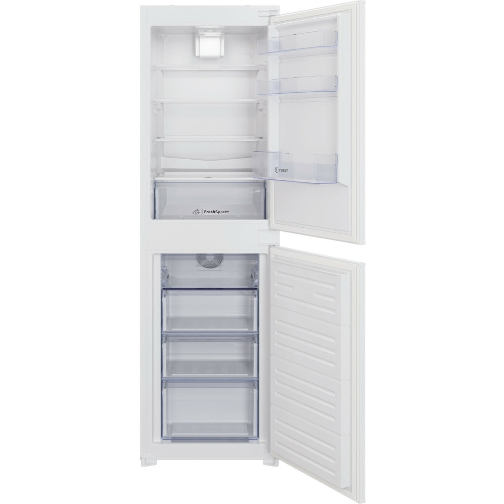 Indesit IBC185050F2 No Frost Integrated Fridge Freezer, Sliding Hinge, 50/50, White, E Rated