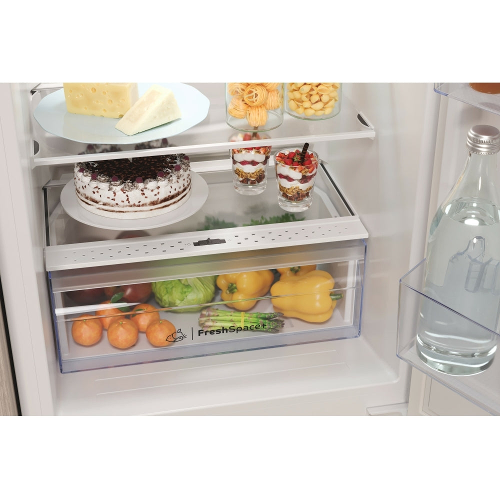 Indesit IBC185050F2 No Frost Integrated Fridge Freezer, Sliding Hinge, 50/50, White, E Rated