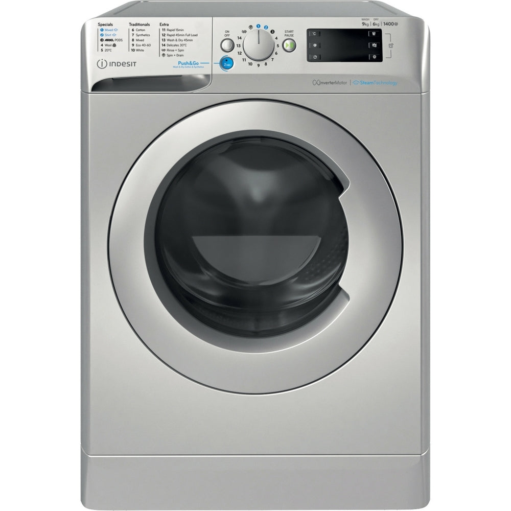 Indesit BDE96436SV Washer Dryer, Wash 9kg Dry 6kg, 1400 Spin, Silver, D Rated - 43641193857247 