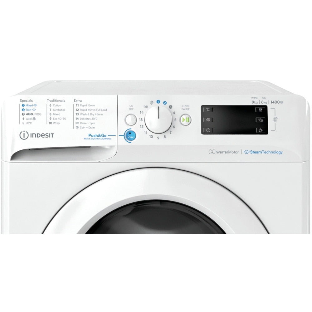 Indesit BDE96436WV Washer Dryer, Wash 9kg Dry 6kg, 1400 Spin, White, D Rated