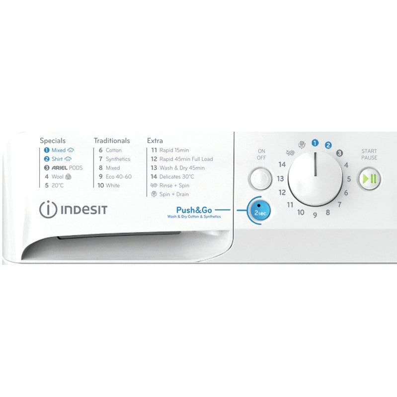 Indesit BDE96436WV Washer Dryer, Wash 9kg Dry 6kg, 1400 Spin, White, D Rated