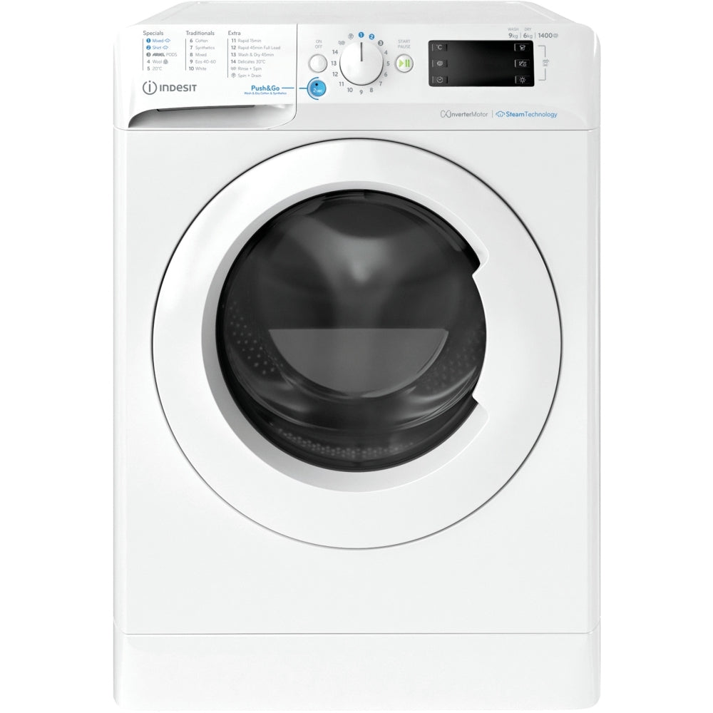 Indesit BDE96436WV Washer Dryer, Wash 9kg Dry 6kg, 1400 Spin, White, D Rated - 43641194250463 