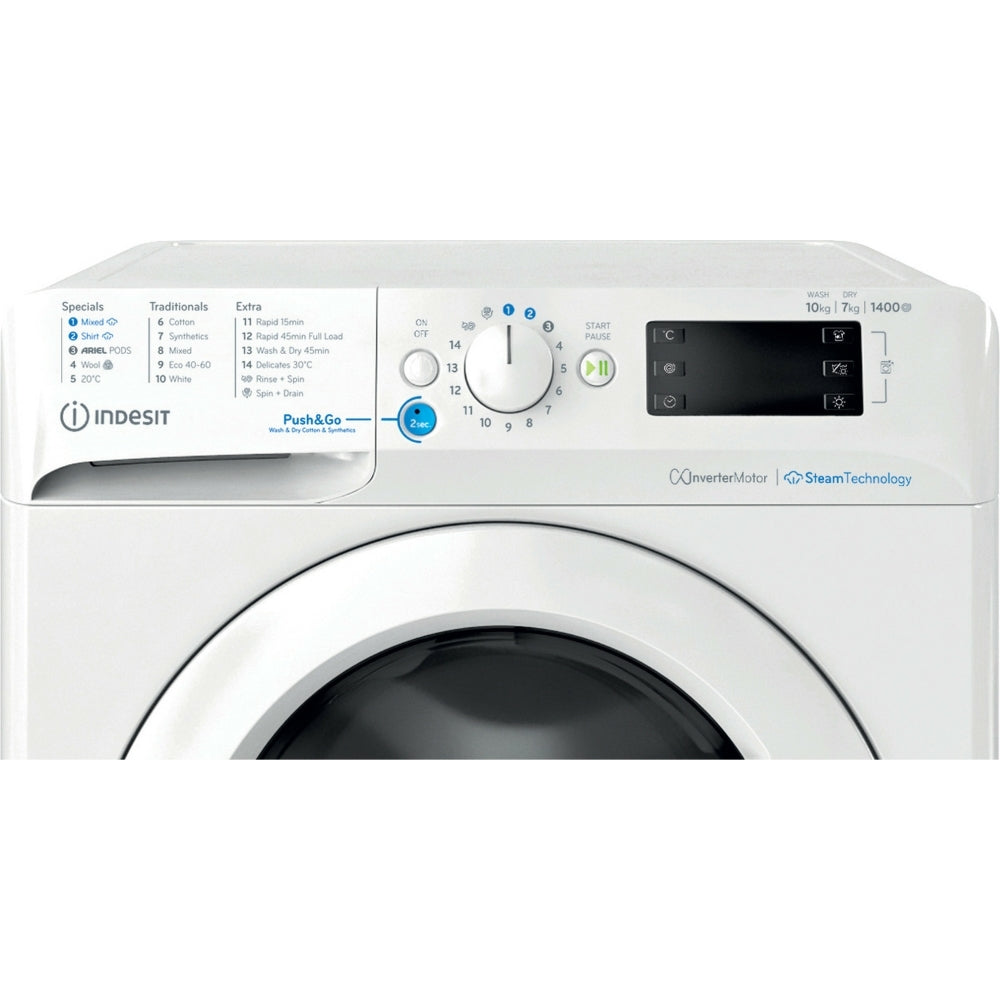 Indesit BDE107436WV Washer Dryer, Wash 10kg Dry 7kg, 1400 Spin, White, D Rated - 43641193136351 