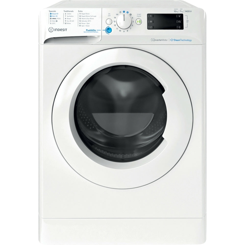 Indesit BDE107436WV Washer Dryer, Wash 10kg Dry 7kg, 1400 Spin, White, D Rated - 43641193070815 