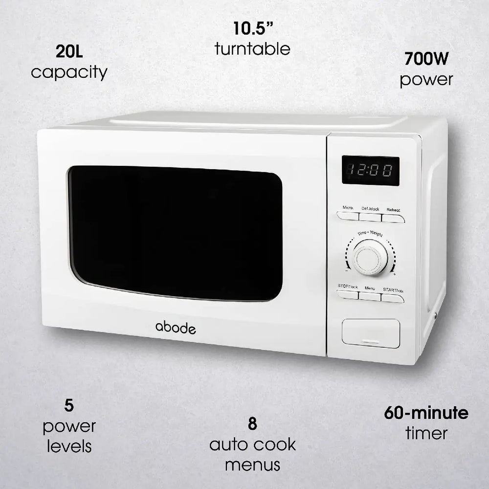 Abode AMD2002M 700W 20 Litre Microwave Oven, White - 72466275664245 