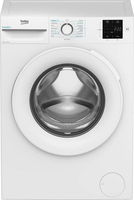 Beko BMN3WT3841W EnergySpin Washing Machine, 8kg, 1400 Spin, White, A Rated