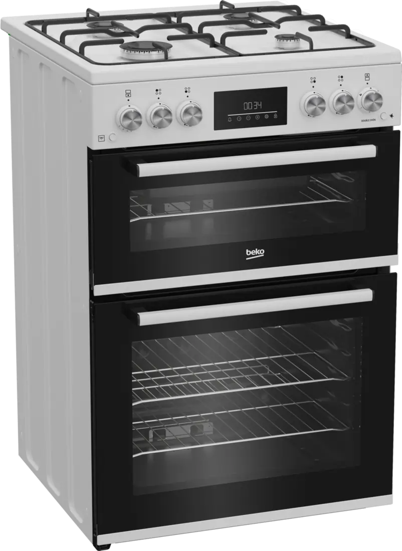 Beko EDG6231W 60cm Twin Cavity Gas Cooker With Enamel Hob, White - 43946358931679 