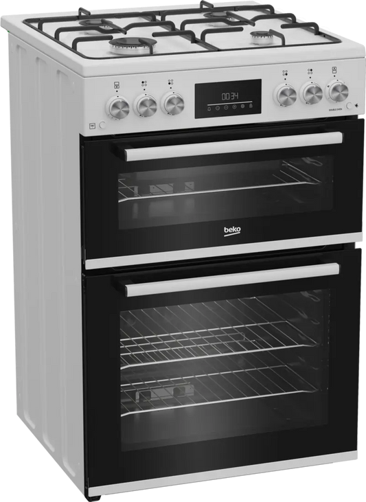 Beko EDG6231W 60cm Twin Cavity Gas Cooker With Enamel Hob, White