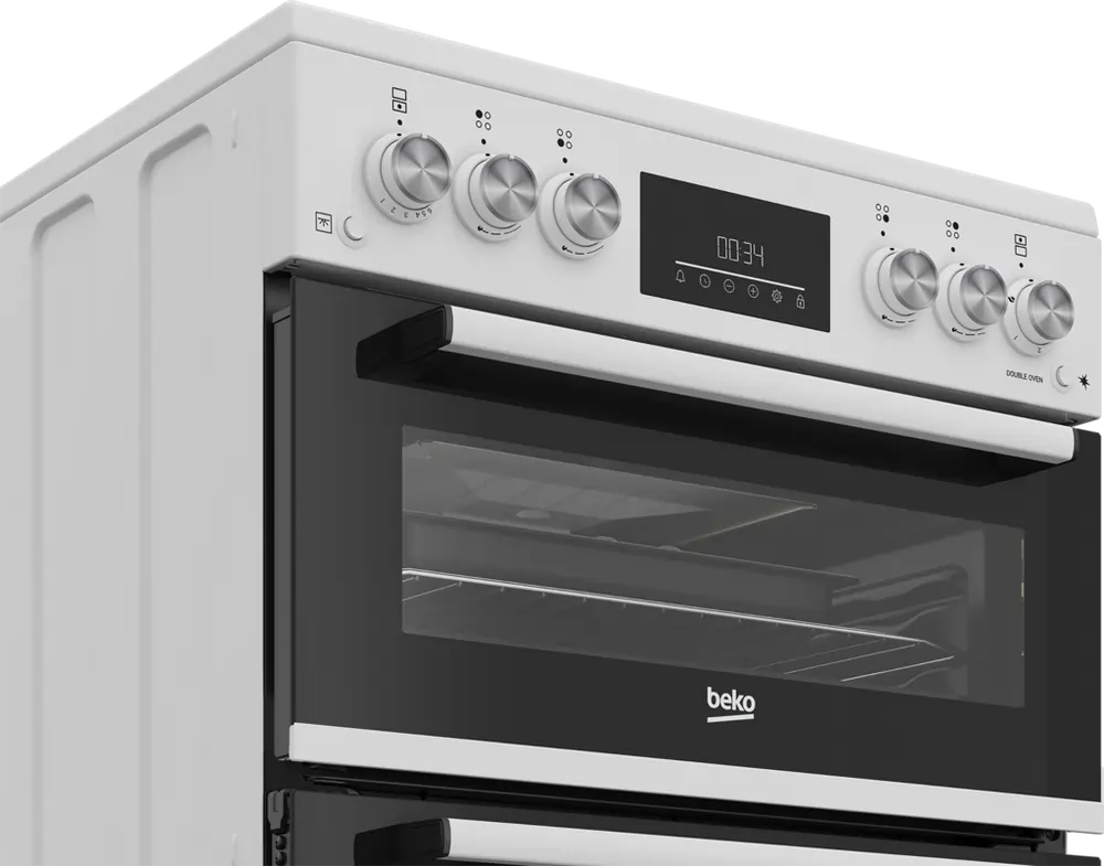 Beko EDG6231W 60cm Twin Cavity Gas Cooker With Enamel Hob, White - 43946363617503 