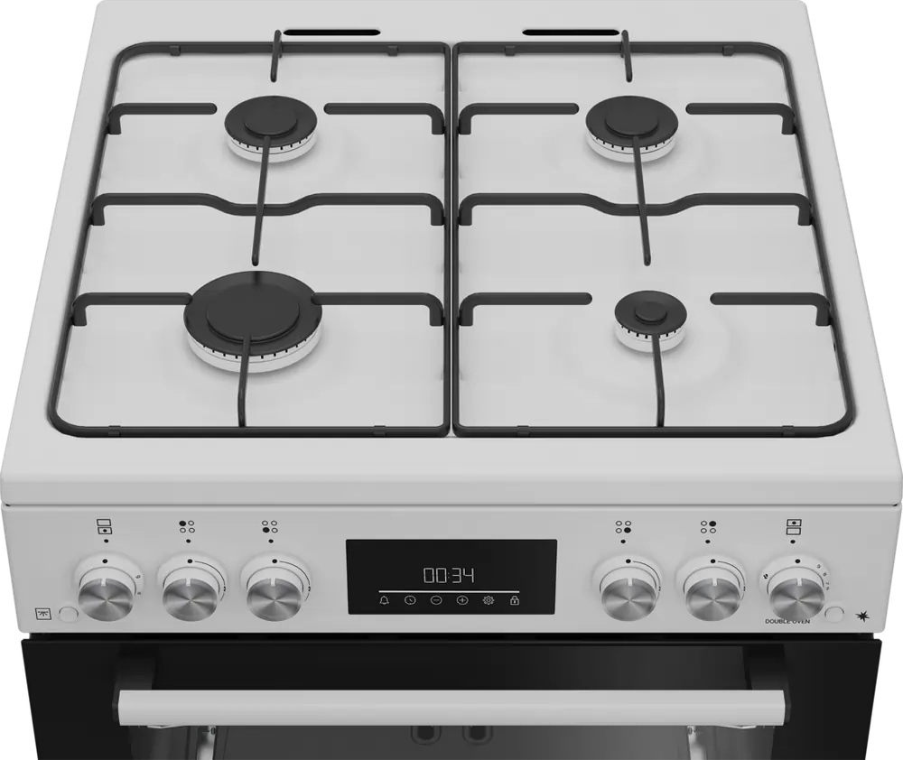 Beko EDG6231W 60cm Twin Cavity Gas Cooker With Enamel Hob, White - 43946363650271 