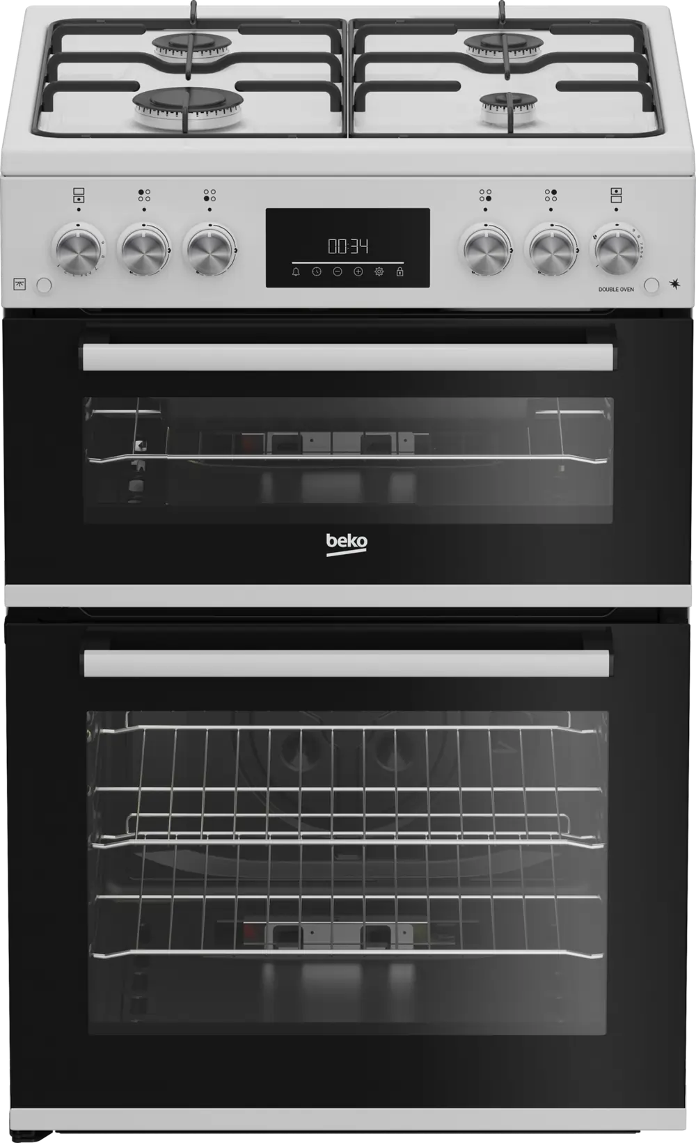 Beko EDG6231W 60cm Twin Cavity Gas Cooker With Enamel Hob, White - 43946358964447 