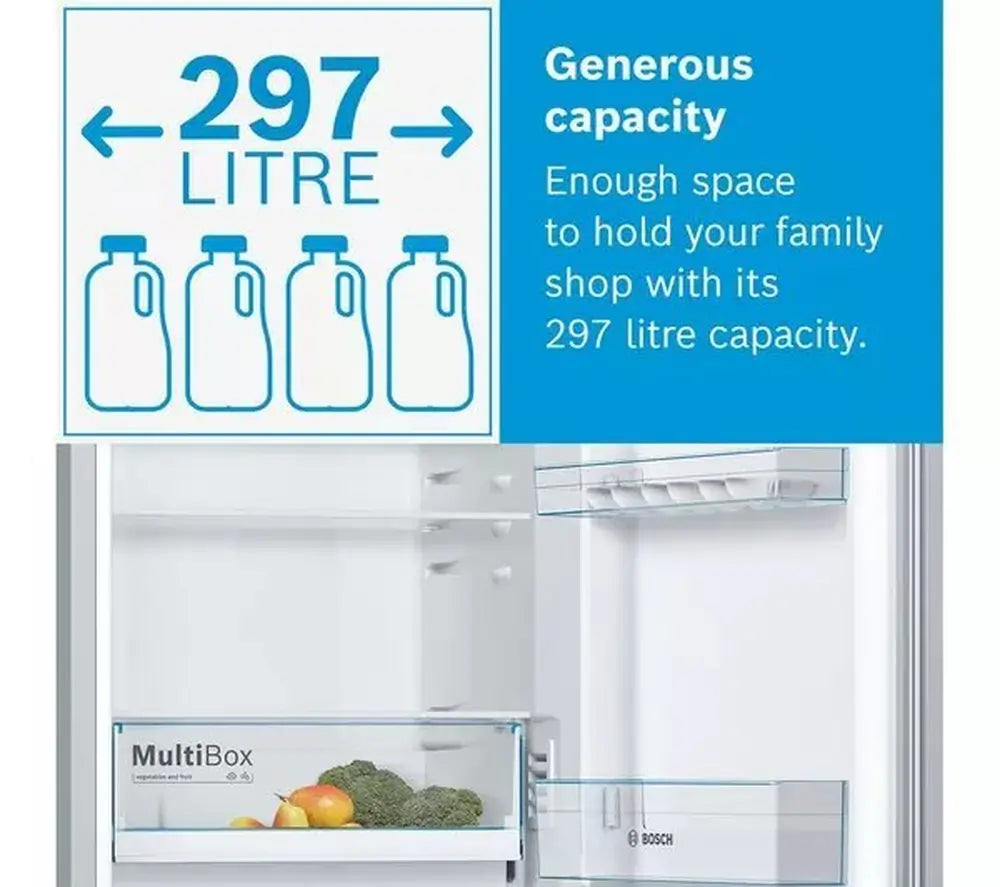 Bosch KGN34NLEAG 60cm 50/50 Frost Free Fridge Freezer, Silver - 43328624492767 