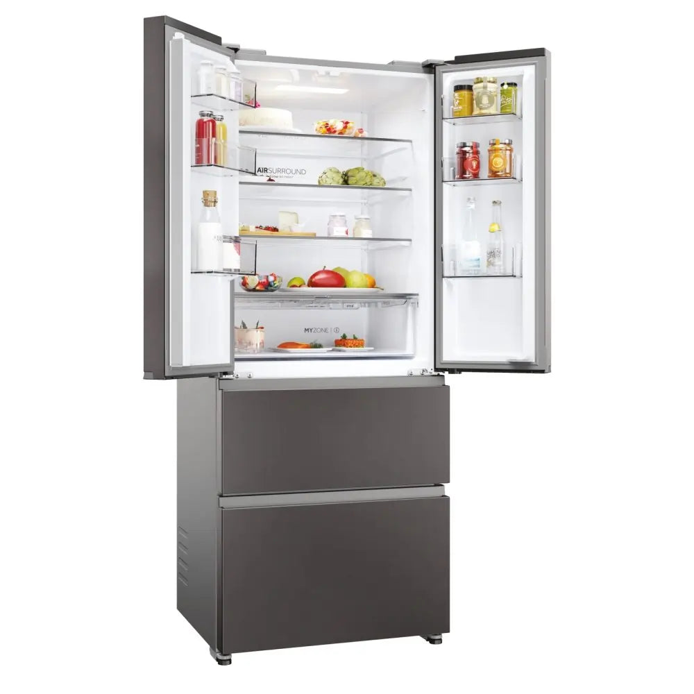 Haier HFR3718ENMD 70cm 60/40 Total No Frost Fridge Freezer, Dark Inox - 43761220649183 