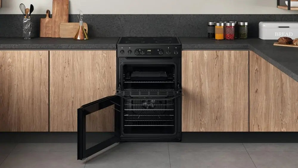 Hotpoint HDEU67V9C2B 60cm Double Oven Electric Cooker with Ceramic Hob, Black - 43120707862751 