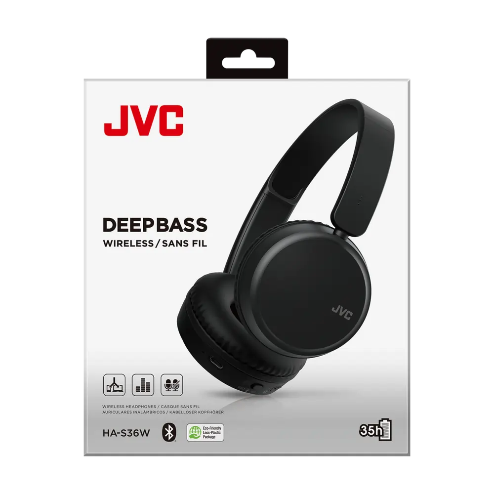 JVC HAS36WBU Wireless Bluetooth Over-Ear Headphones, Black - 43533052477663 