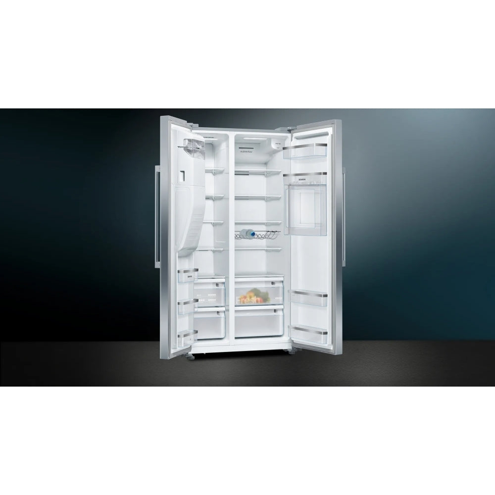 Siemens KA93GAIDP Plumbed American Fridge Freezer, Stainless Steel, D Rated