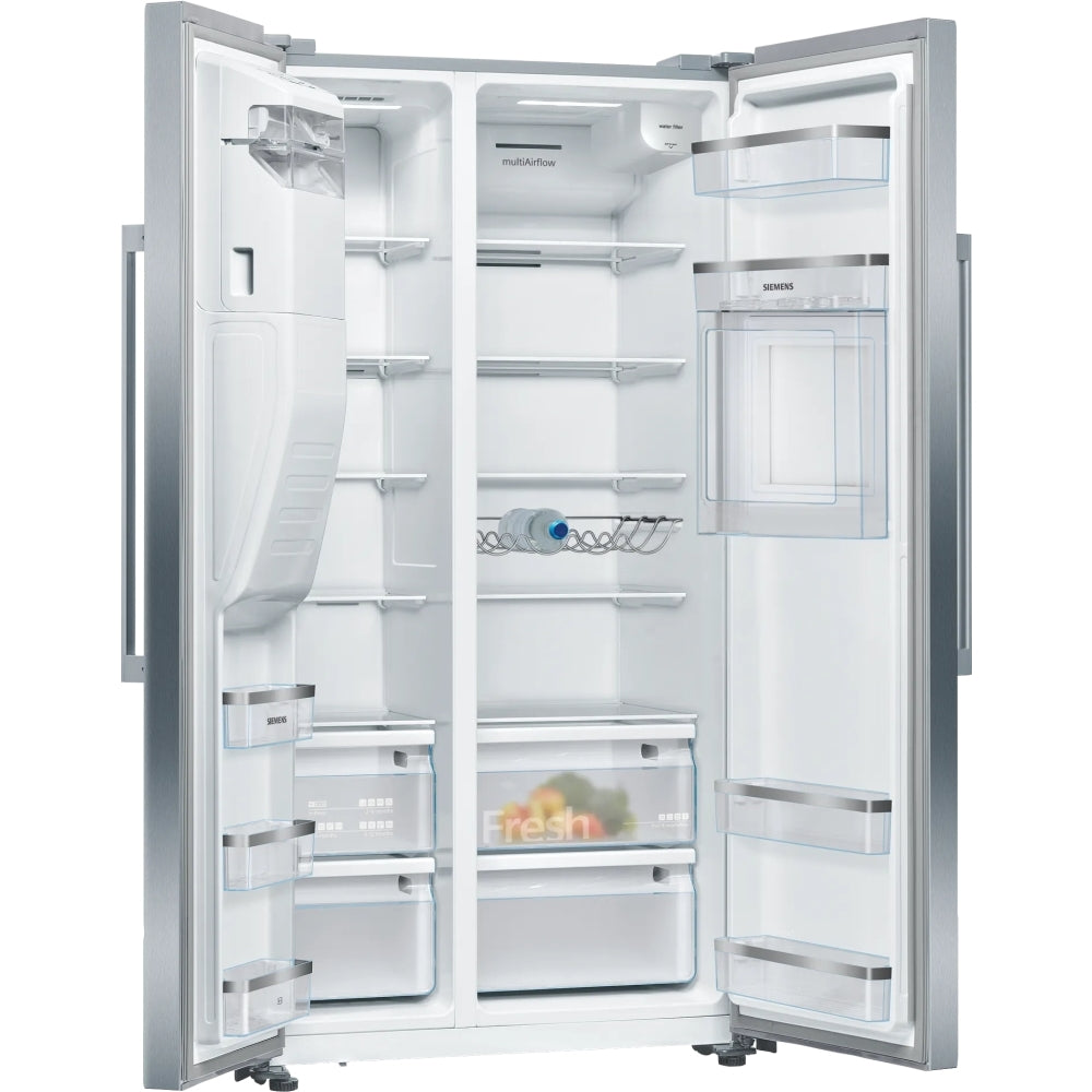 Siemens KA93GAIDP Plumbed American Fridge Freezer, Stainless Steel, D Rated