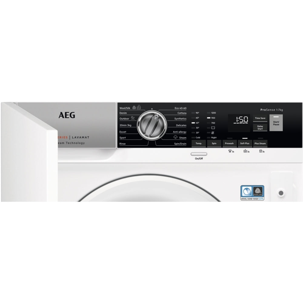 AEG L7FE7261BI Integrated Washing Machine, 7kg, 1200 Spin, White - 42657076281567 