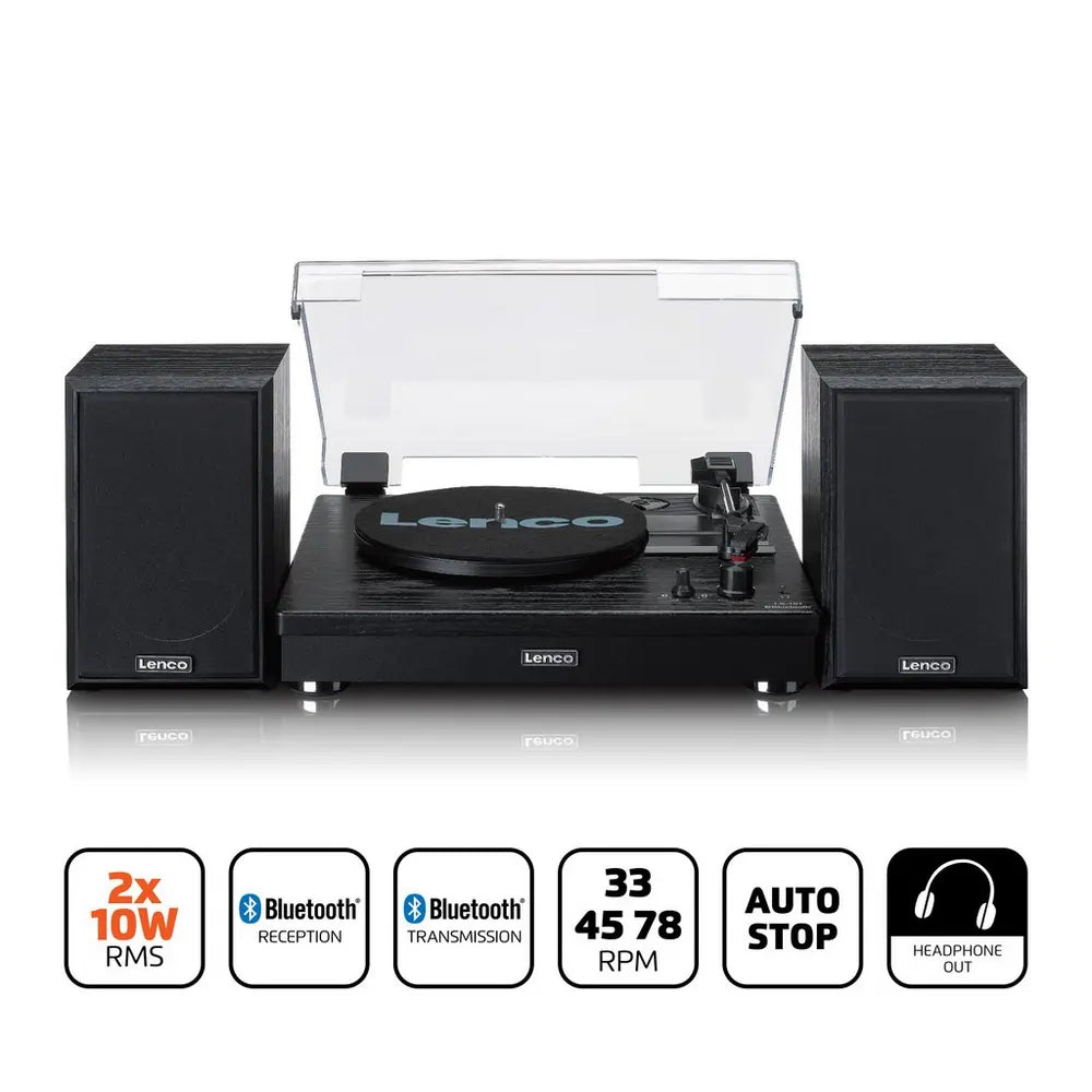 Lenco LS101 Turntable & Hi Fi Speaker System With Bluetooth, Black - 43557466833119 