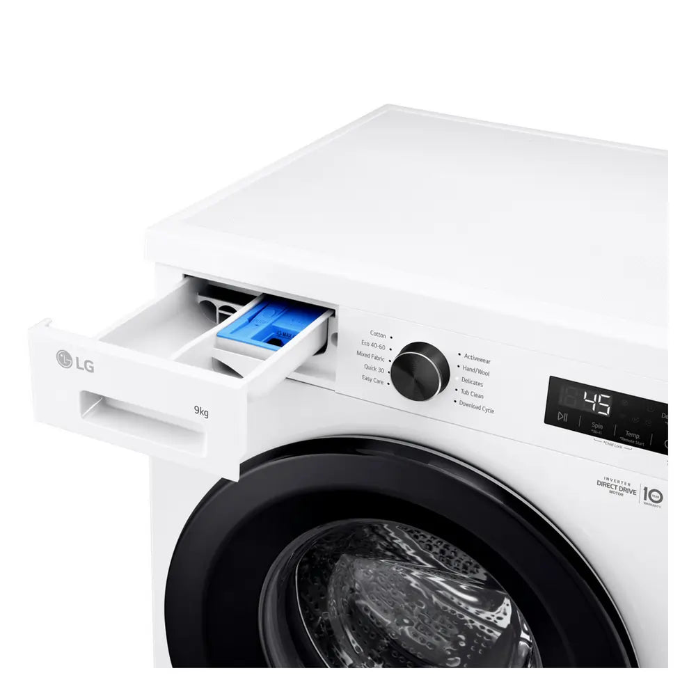 LG F4X1009NWK 9kg 1400 Spin Washing Machine, White - 71786326032757 