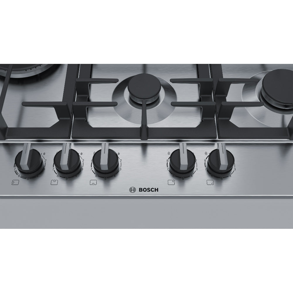 Bosch PCS7A5B90 75cm wide 5 Burner Gas Hob, Stainless Steel