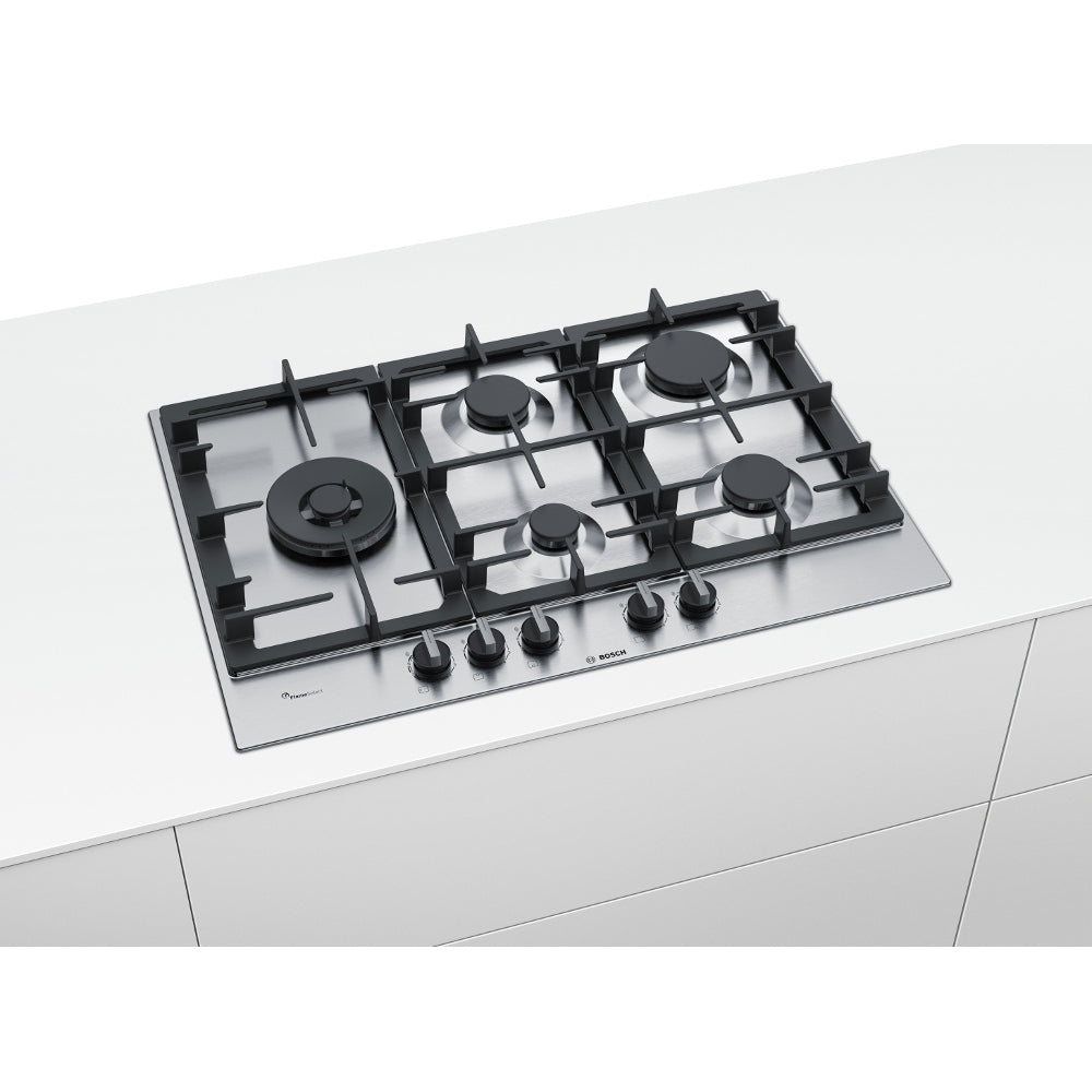 Bosch PCS7A5B90 75cm wide 5 Burner Gas Hob, Stainless Steel - 43657904619743 