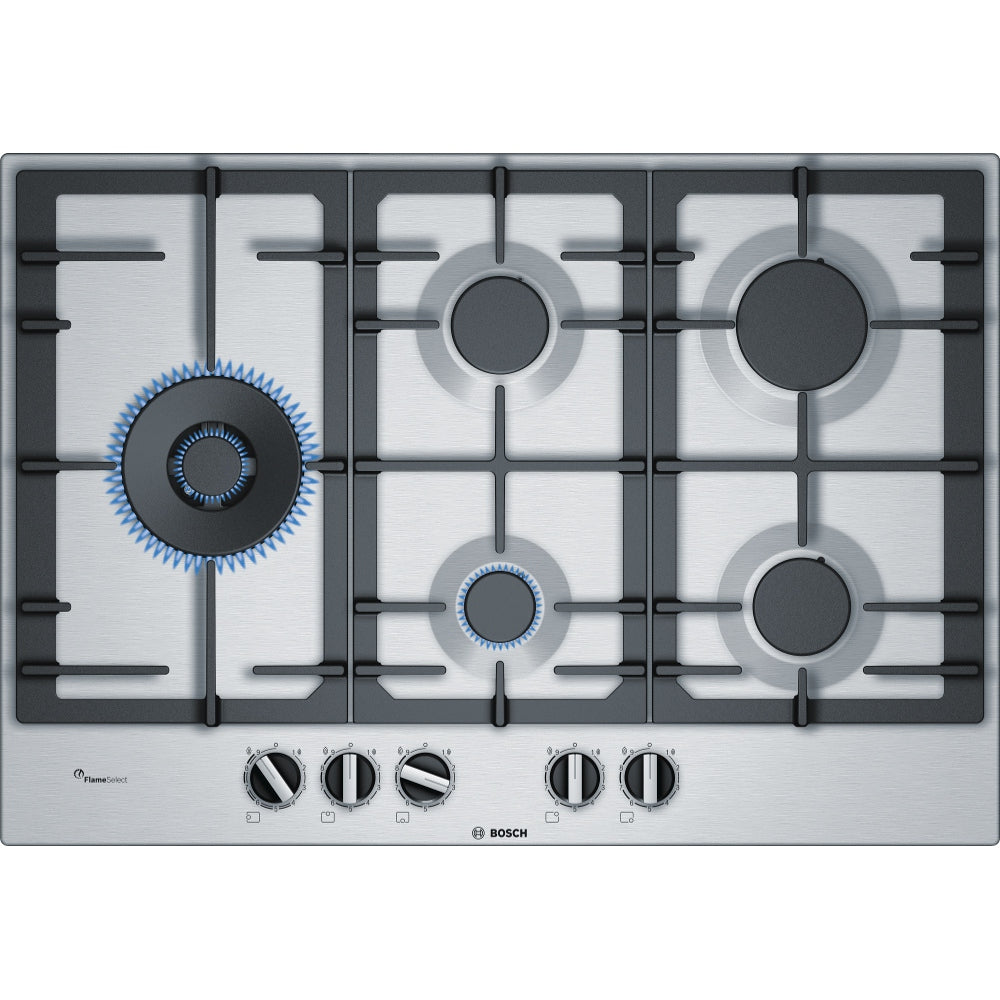 Bosch PCS7A5B90 75cm wide 5 Burner Gas Hob, Stainless Steel - 43657904685279 