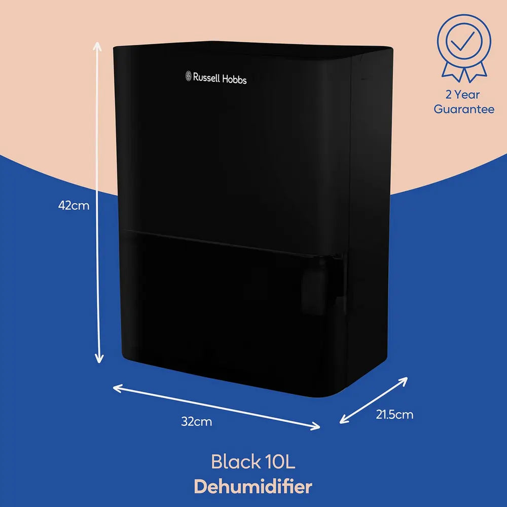 Russell Hobbs RHDH1001B 10 Litre Dehumidifier With 2 Litre Water Tank, Black - 43945632039135 