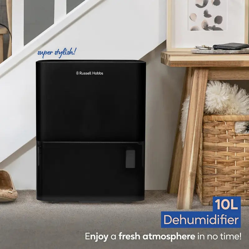 Russell Hobbs RHDH1001B 10 Litre Dehumidifier With 2 Litre Water Tank, Black - 43945632104671 