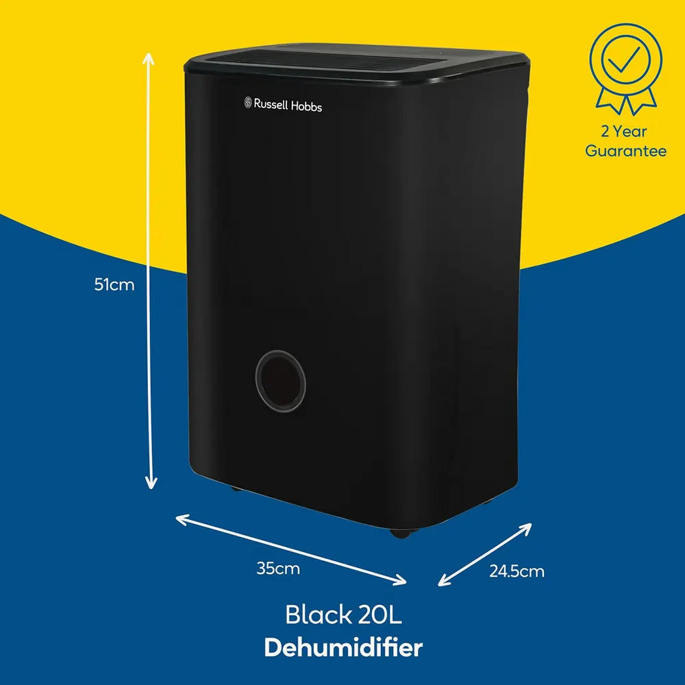 Russell Hobbs RHDH2002 20 Litre Dehumidifier With 3 Litre Water Tank, Black - 43945739714783 