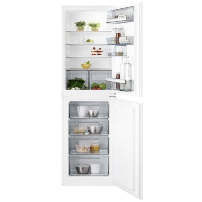 AEG SCB718F3LS Low Frost Integrated Fridge Freezer, Sliding Hinge, 50/50, White, F Rated - 42195999293663 