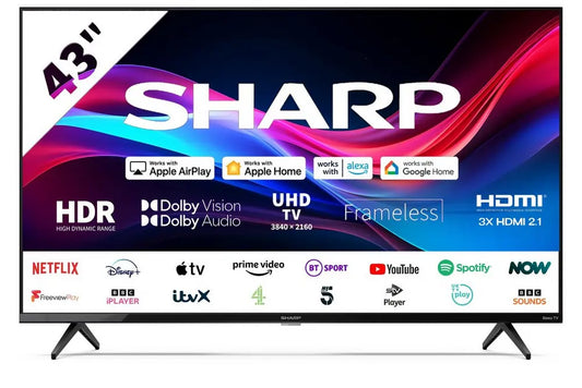 Sharp 4TC43GJ4225K 43" 4K UHD Frameless Smart Roku Television