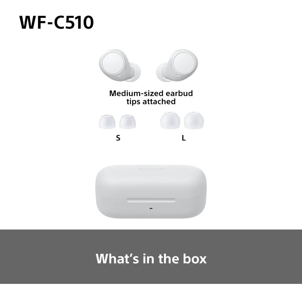 Sony WFC510W True Wireless Bluetooth In-Ear Headphones, White - 43624759001311 